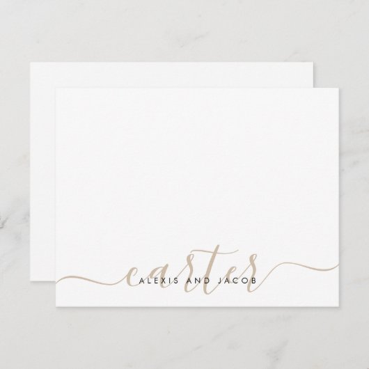 Familienname Hochzeit Light Beige Brown Script Mitteilungskarte (Vorne/Hinten)