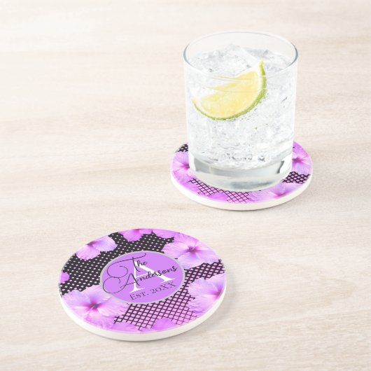 Familienname Hot Pink Hibiskus Getränkeuntersetzer (Seite)