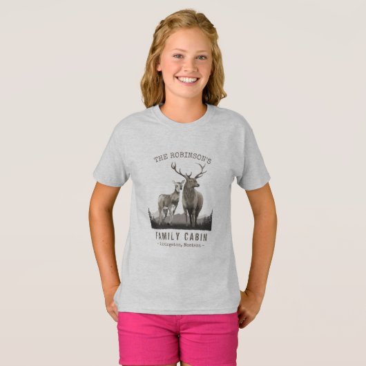 Familienname Hütte Hirschbaumwald Grau T-Shirt (Vorne ganz)