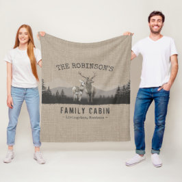 Familienname Hütte Hirsche Kiefernwald Burlap Fleecedecke