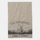 Familienname Hütte Hirsche Kiefernwald Burlap Geschirrtuch (Vertikal)