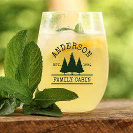 Familienname Hütte Waldgrüne Kiefern Weinglas Ohne Stiel