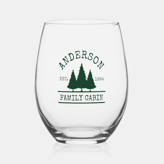 Familienname Hütte Waldgrüne Kiefern Weinglas Ohne Stiel (Vorderseite)