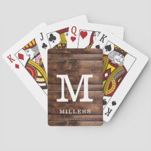 Familienname im Monogramm auf rustikalem Holz Spielkarten