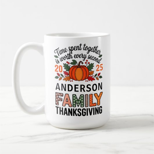 Familienname Jahr Erntedank Abendessen Beibehalten Kaffeetasse (Links)