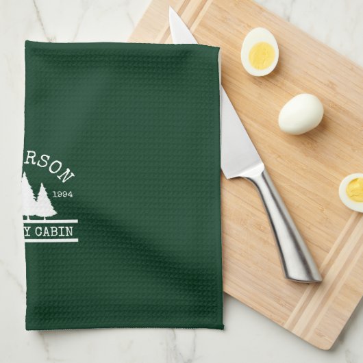 Familienname Kabine Forest Green Geschirrtuch (Viertel Falte)