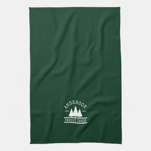 Familienname Kabine Forest Green Geschirrtuch (Vertikal)