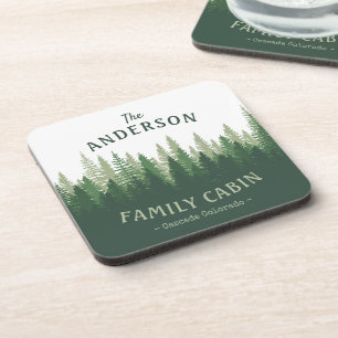 Familienname Kabine Lage Pine Tree Forest Cork Getränkeuntersetzer