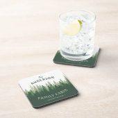 Familienname Kabine Lage Pine Tree Forest Cork Getränkeuntersetzer (Rechte Seite)