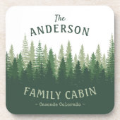 Familienname Kabine Lage Pine Tree Forest Cork Getränkeuntersetzer (Vorderseite)