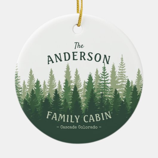 Familienname Kabine Lage Pine Tree Forest Keramik Ornament (Vorne)