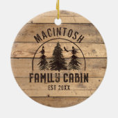Familienname Kabine Rustikaler Wald Personalisiert Keramik Ornament (Hinten)