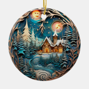 Familienname Kabine Rustikaler Wald Personalisiert Keramik Ornament