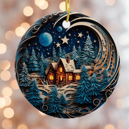 Familienname Kabine Rustikaler Wald Personalisiert Keramik Ornament