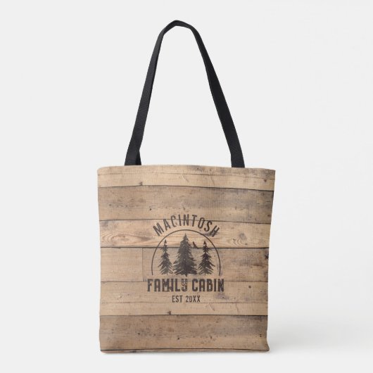Familienname Kabine Rustikales Holz Personalisiert Tasche (Rückseite)