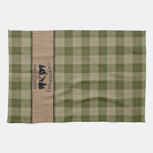 Familienname Kabinen Bäume zeigen grünes Kariertes Geschirrtuch (Horizontal)
