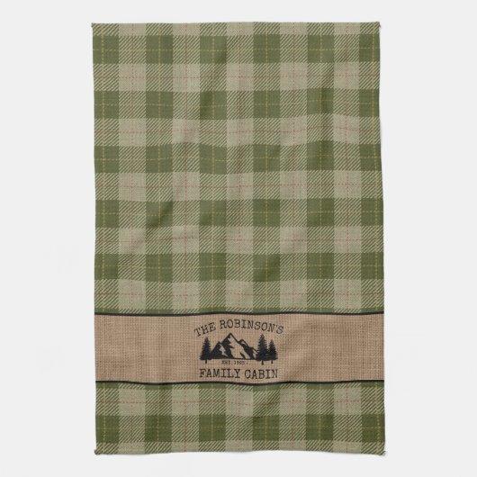 Familienname Kabinen Bäume zeigen grünes Kariertes Geschirrtuch (Vertikal)