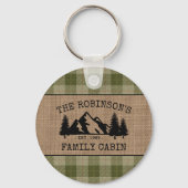 Familienname Kabinenbaum Sage Kariert Burlap Round Schlüsselanhänger (Vorderseite)
