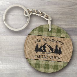 Familienname Kabinenbaum Sage Karierte Burlap 2 Se Schlüsselanhänger