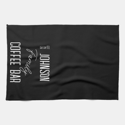 Familienname Kaffee Bar Schwarz/Weiß Geschirrtuch (Horizontal)