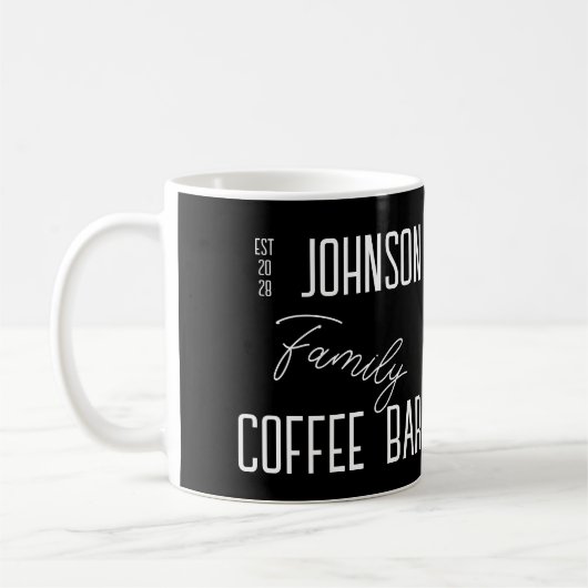 Familienname Kaffee schwarz und weiß Kaffeetasse (Links)