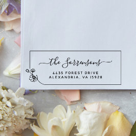 Familienname Kalligrafie Floral Rücksendeadresse Permastempel