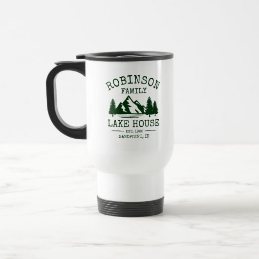 Familienname Lake House Forest Green Trees Reisebecher (Links)