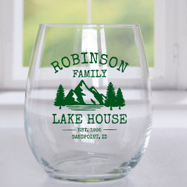 Familienname Lake House Forest Green Trees Weinglas Ohne Stiel