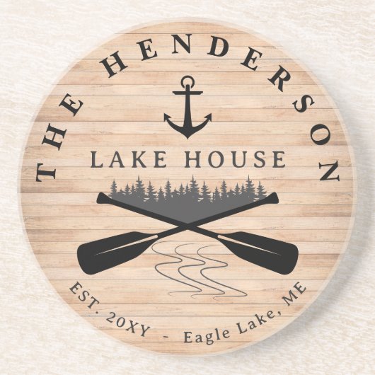 Familienname Lake House Pine Trewood Personalisier Getränkeuntersetzer (Vorne)