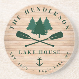 Familienname Lake House Pine Trewood Personalisier Getränkeuntersetzer