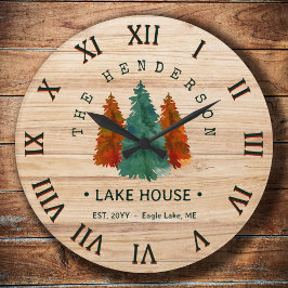 Familienname Lake House Pine Trewood Personalisier Große Wanduhr