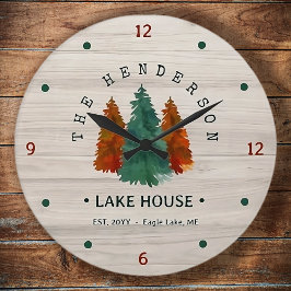 Familienname Lake House Pine Trewood Personalisier Große Wanduhr