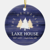 Familienname Lake House Pine Trewood Personalisier Keramik Ornament (Vorne)