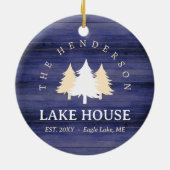Familienname Lake House Pine Trewood Personalisier Keramik Ornament (Hinten)