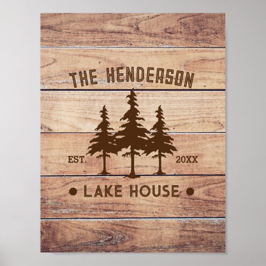 Familienname Lake House Pine Trewood Personalisier Poster (Vorne)