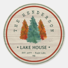 Familienname Lake House Pine Trewood Personalisier Runder Aufkleber