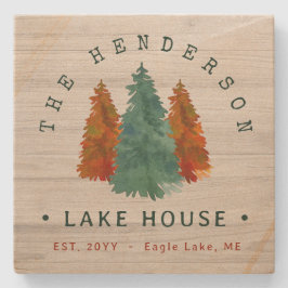 Familienname Lake House Pine Trewood Personalisier Steinuntersetzer
