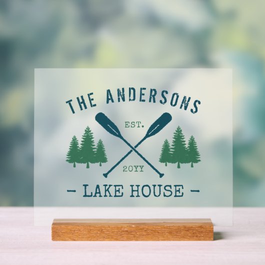 Familienname Lake House Rustikale Oars Pine Trees Acrylschild (Neutral)