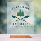 Familienname Lake House Rustikale Oars Pine Trees Acrylschild (Neutral)