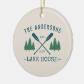 Familienname Lake House Rustikale Oars Pine Trees Keramik Ornament (Links)
