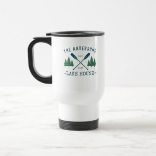 Familienname Lake House Rustikale Oars Pine Trees Reisebecher
