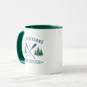 Familienname Lake House Rustikale Oars Pine Trees Tasse (Vorderseite Links)