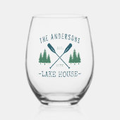 Familienname Lake House Rustikale Oars Pine Trees Weinglas Ohne Stiel (Vorderseite)