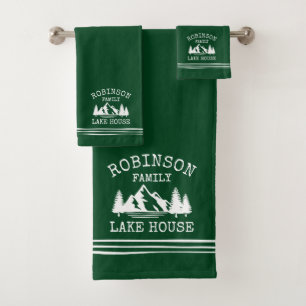 Familienname Lake House Trees Forest Green Badhandtuch Set