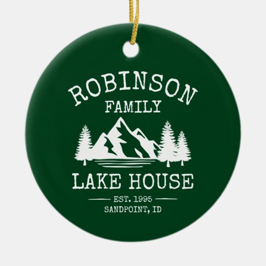 Familienname Lake House Trees Forest Green Keramik Ornament (Vorne)
