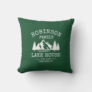 Familienname Lake House Trees Forest Green Kissen