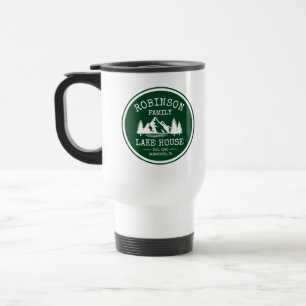 Familienname Lake House Trees Forest Green Reisebecher