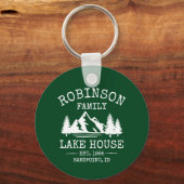Familienname Lake House Trees Forest Green Round Schlüsselanhänger (Vorderseite)