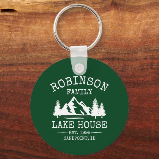 Familienname Lake House Trees Forest Green Round Schlüsselanhänger (Vorderseite)