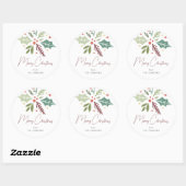 Familienname Merry Christmas Berry Foliage Script Runder Aufkleber (Blatt)
